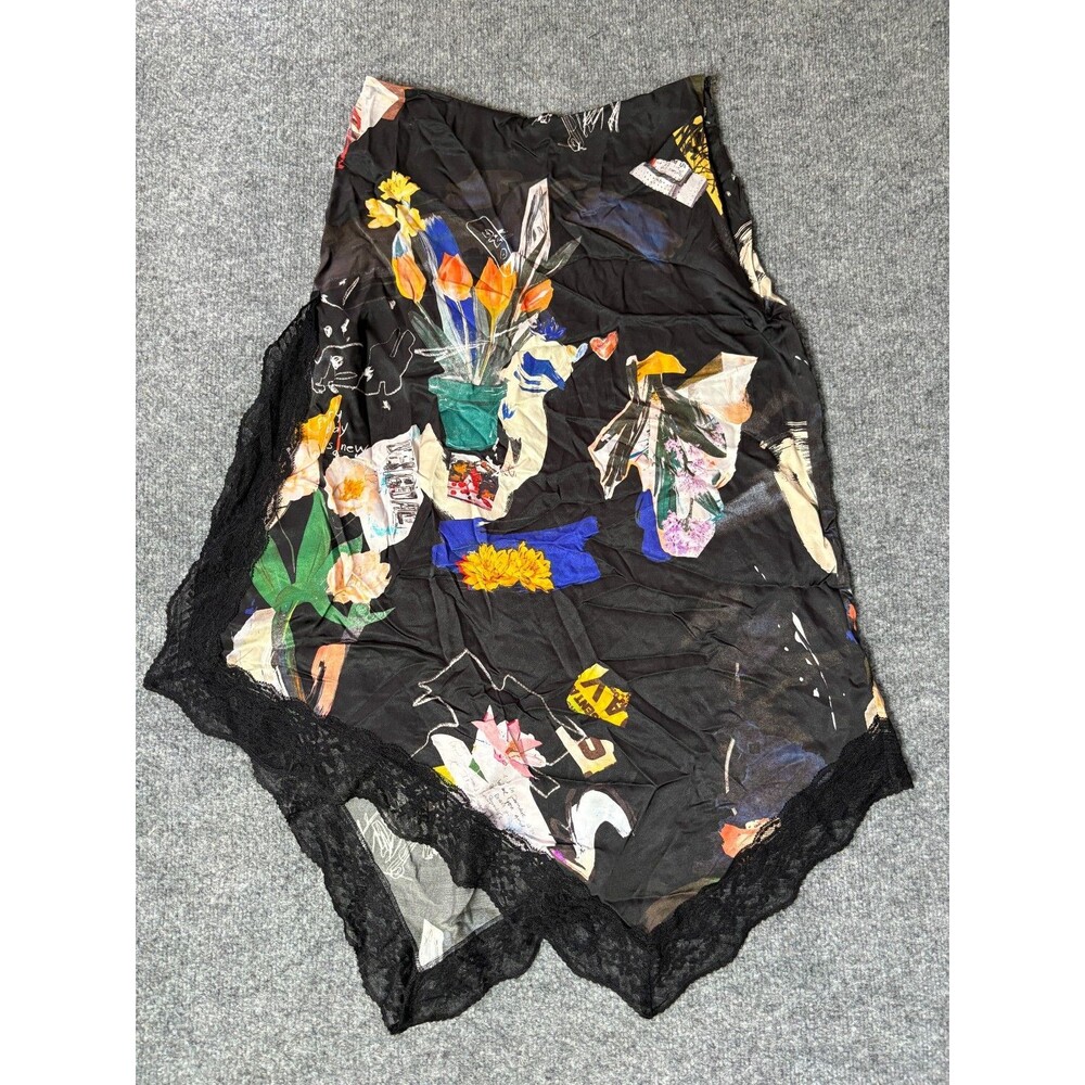 Desigual Skirt Womens Small Black Floral Colorful Long Viscose Lightweight